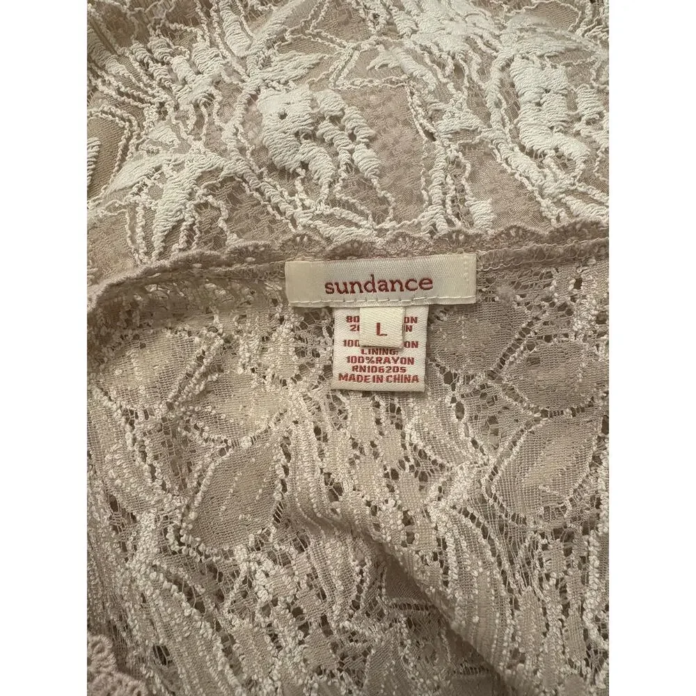 SUNDANCE Dress | Ivory Lace Sweetheart Midi Lined Short Sleeve Romantic | LARGE - Picture 8 of 9